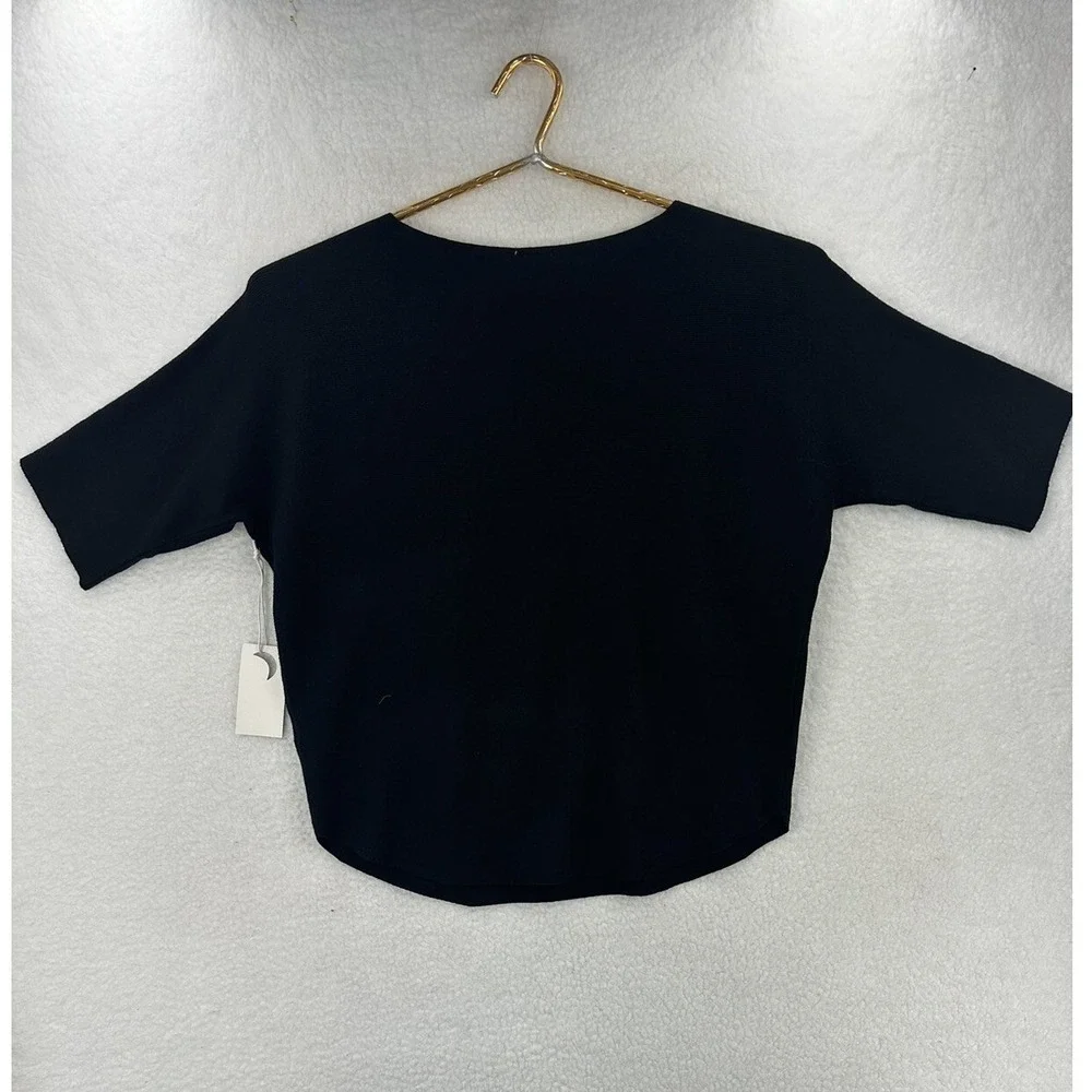 Luna Knit Top Women XL Black New Rhinestone Fringe Short Sleeve Cropped Sweater